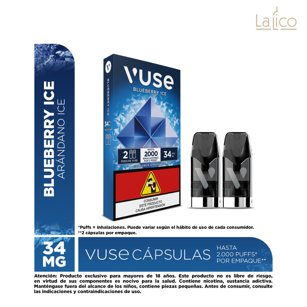 Vuse Capsulas 2000 Blueberry Ice 34 Mg (Arndano)  La Lico