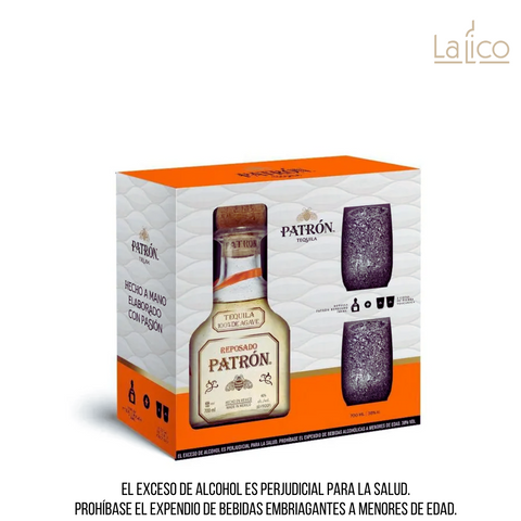 Pack Tequila Patrón Reposado 700ml + 2 Copas Piedra