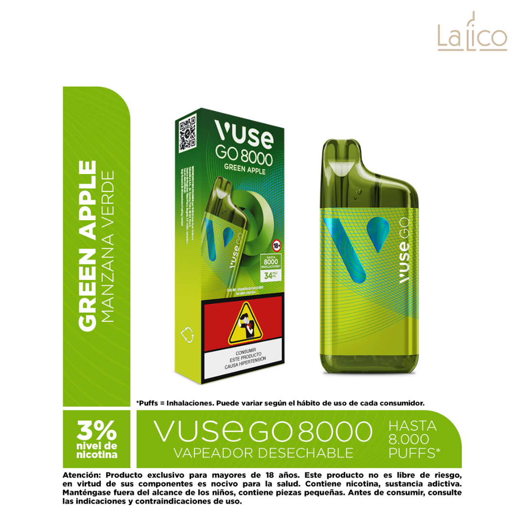 Vuse Go 8000 Green Apple 34mg (Manzana Verde) La Lico Vuse Go 8000 Green Apple 34mg (Manzana Verde) La Lico