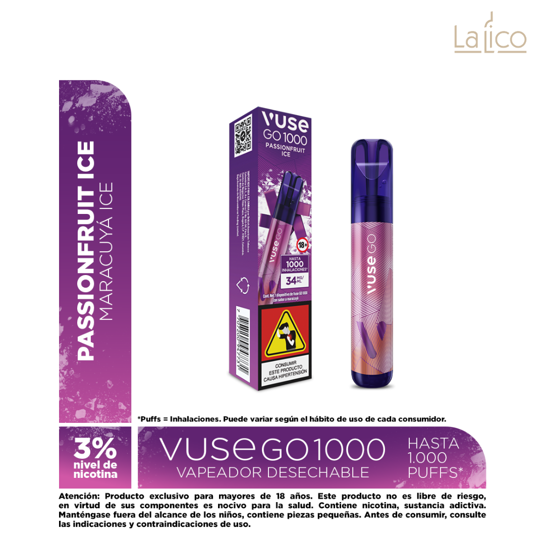 Vuse Go 1000 Passionfruit Ice 34mg (Maracuyá) – La Lico