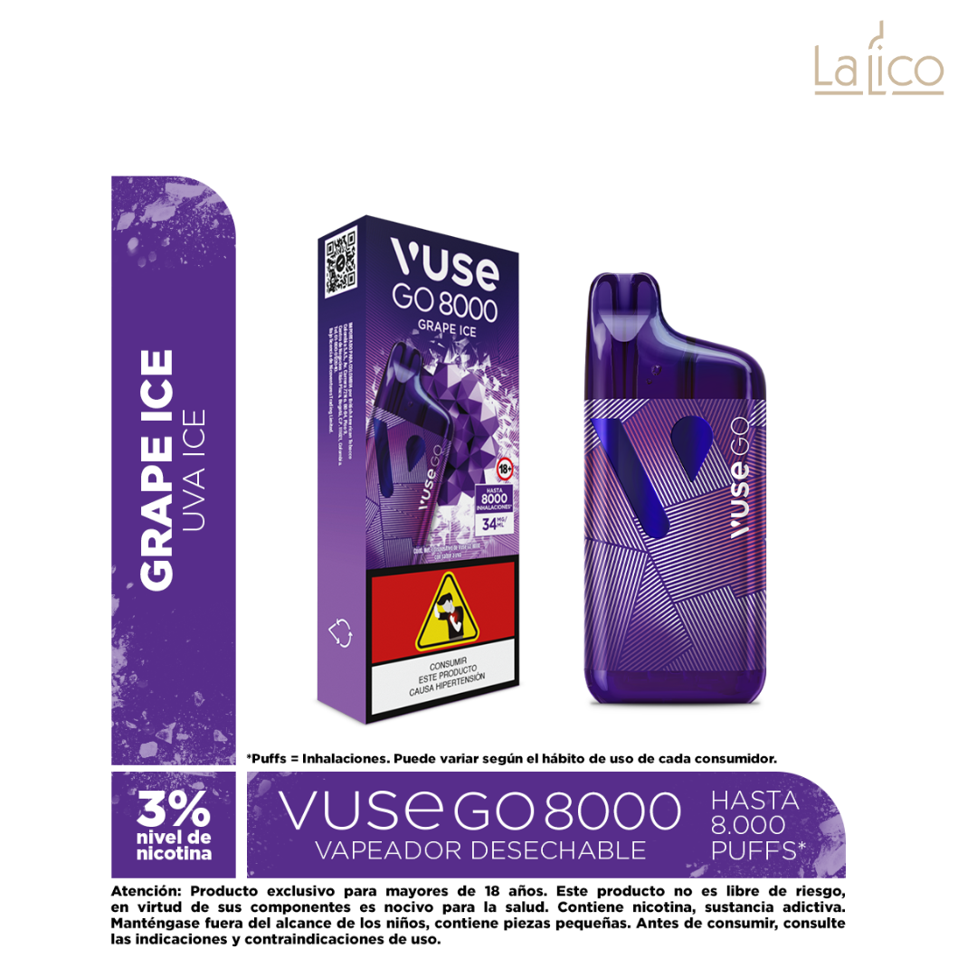 Vuse Go 8000 Grape Ice 34mg (Uva + Mentol) La Lico Vuse Go 8000 Grape Ice 34mg (Uva + Mentol) La Lico